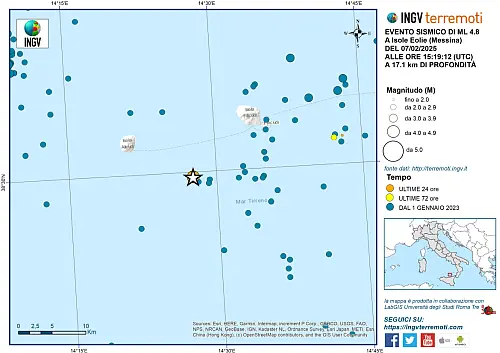 Evento sismico del 7 febbraio 2025, Ml 4.8 alle Isole Eolie 